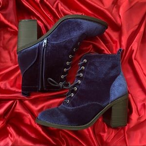 Blue velvet ankle boots